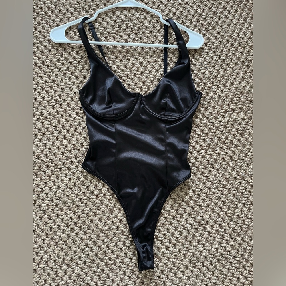 Black satin cup lined bodysuit size S